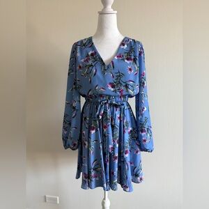 INC International Concepts Pink and Purple Long Sleeve V-Neck Sundress